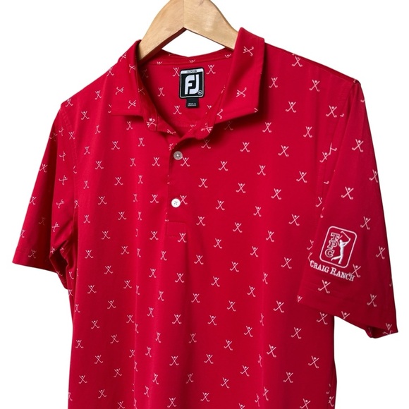 FootJoy Kids XL Red Golf Polo Shirt TPC Craig Ranch All Over Print Short Sleeve - Picture 1 of 7